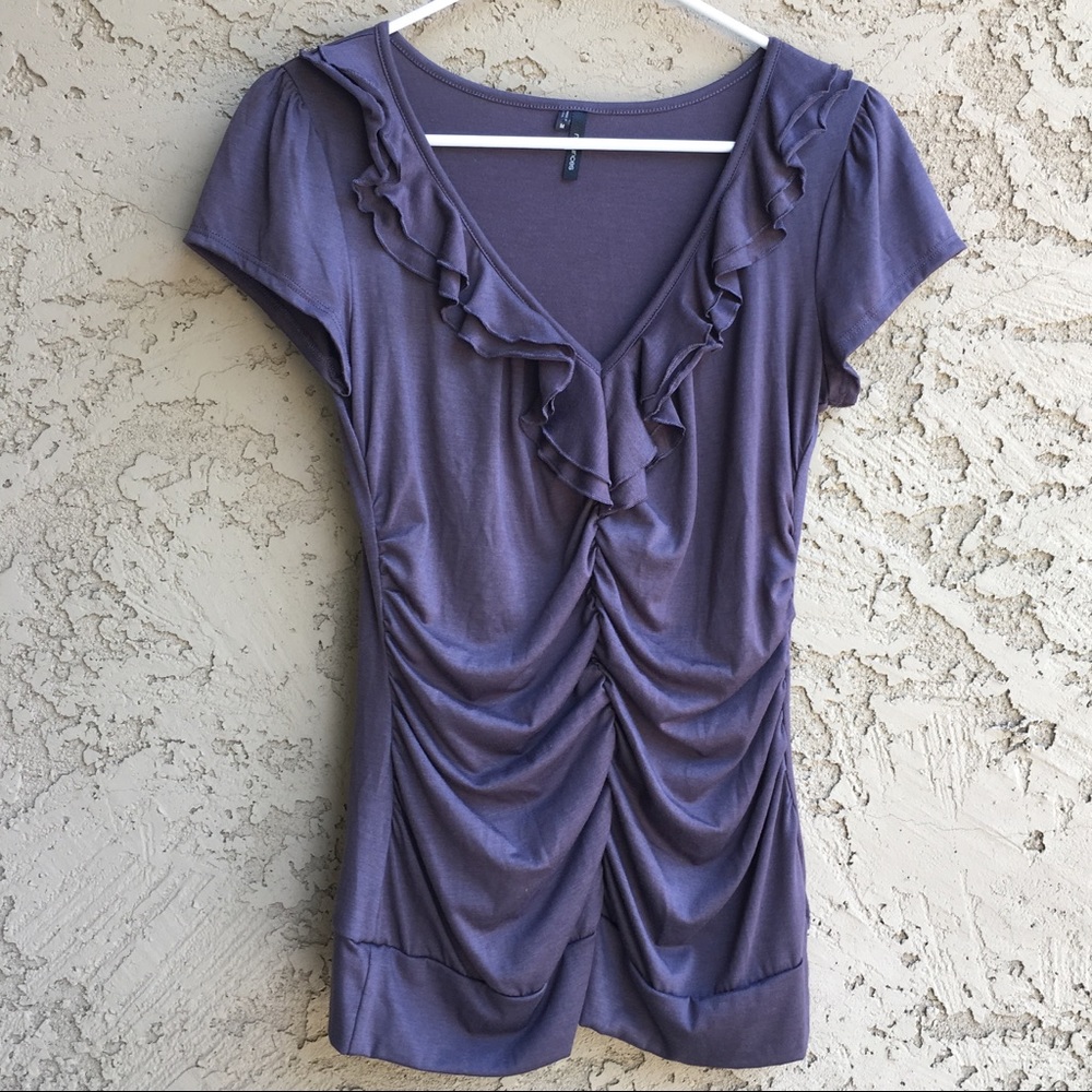 MAURICES Ruffle VNeck Rouched Stretch Blouse Shirt